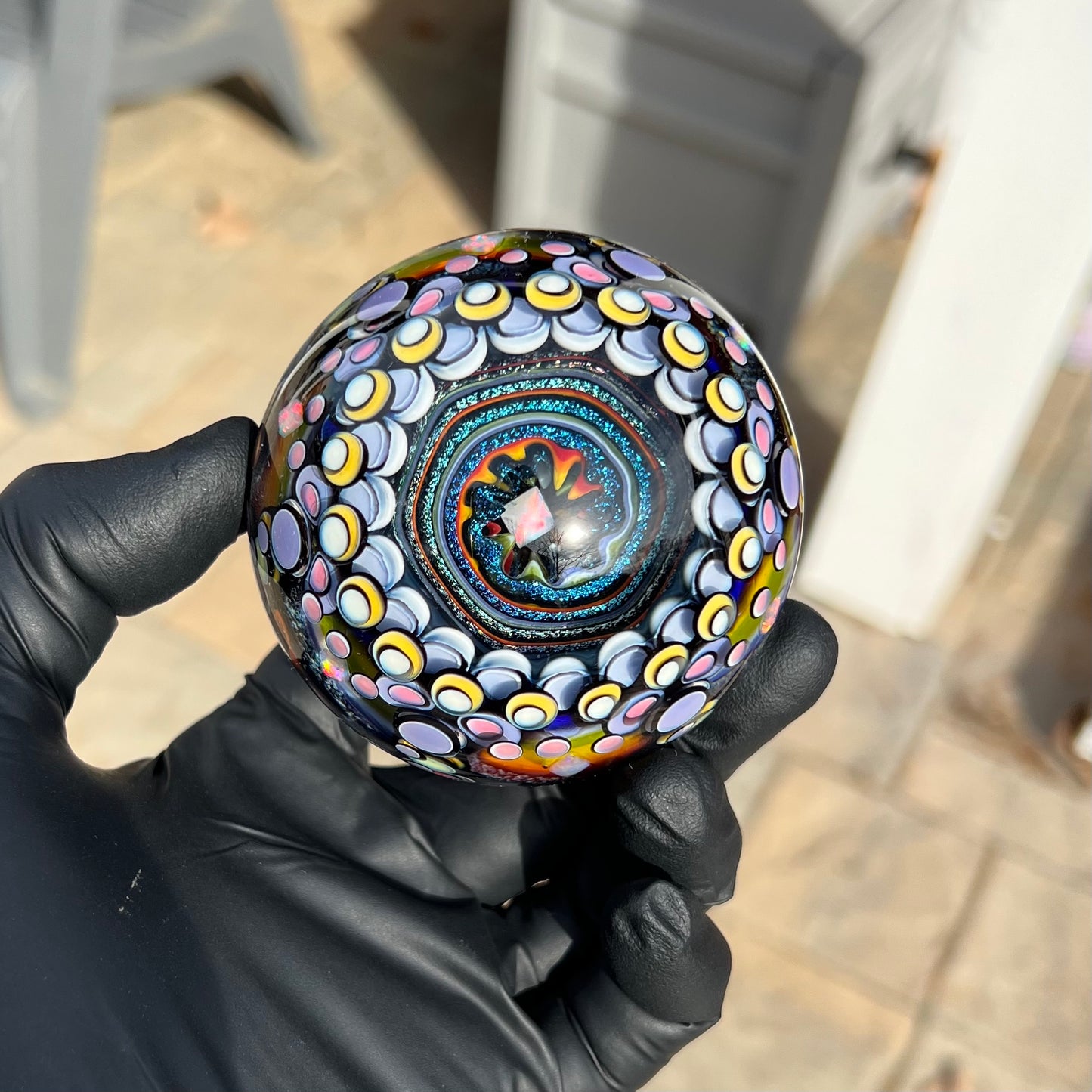 3inch UV Opal Eater Cave Marble and Stand Set