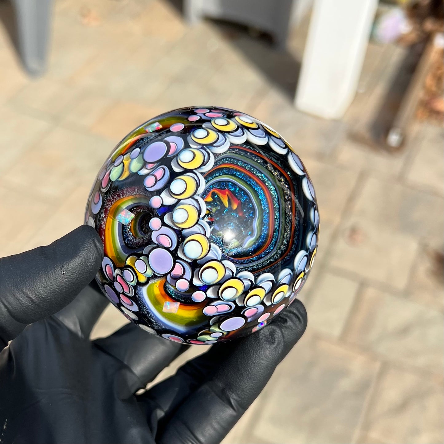3inch UV Opal Eater Cave Marble and Stand Set