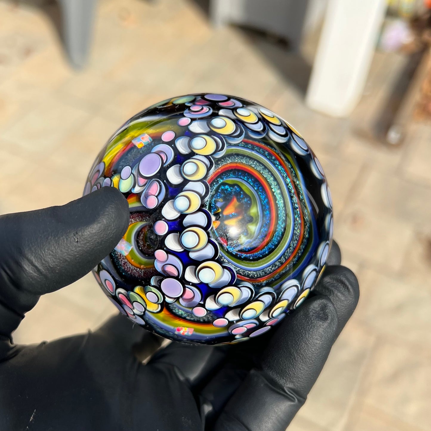 3inch UV Opal Eater Cave Marble and Stand Set