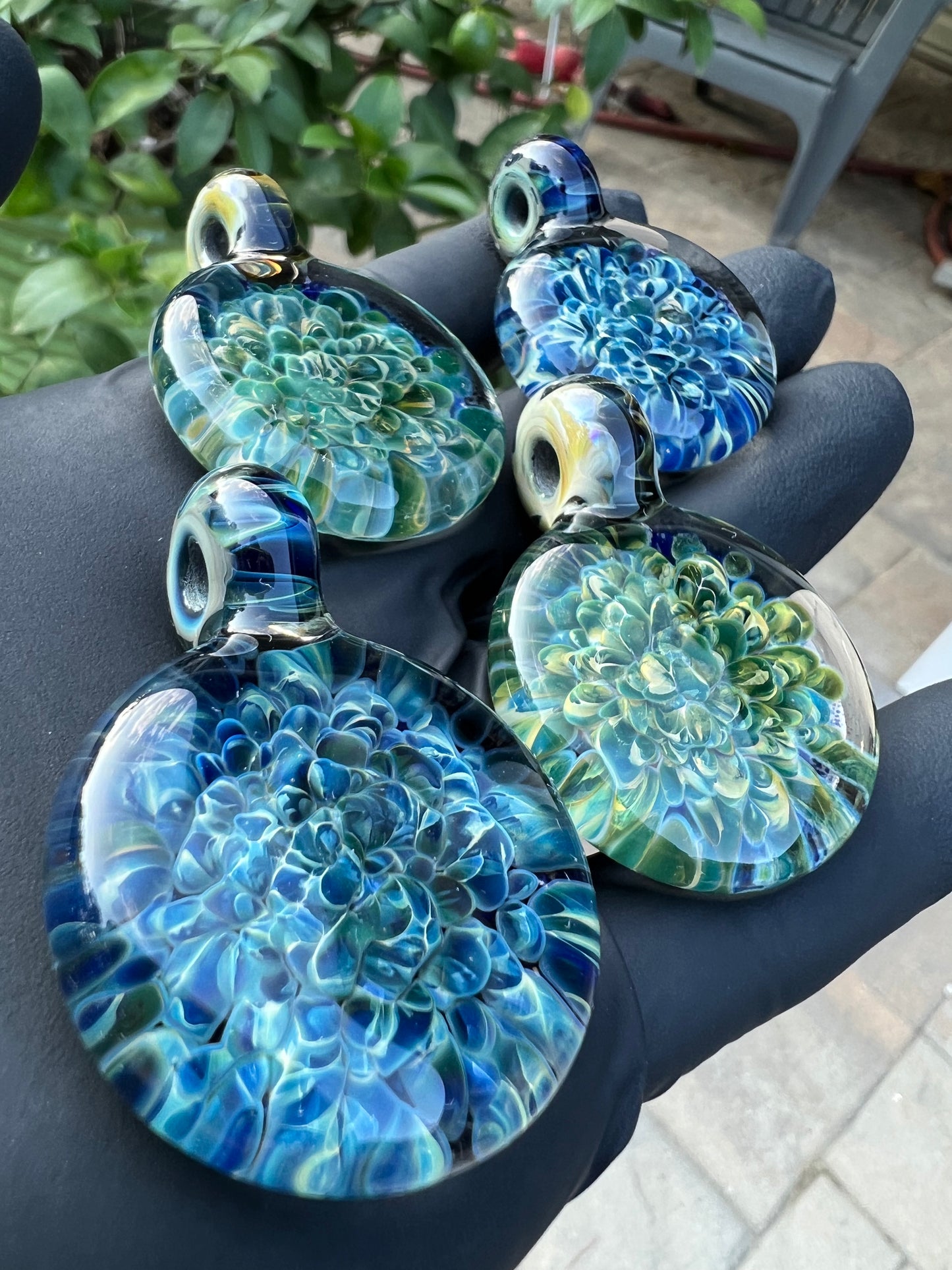 Blue and Green Color Burst Pendants