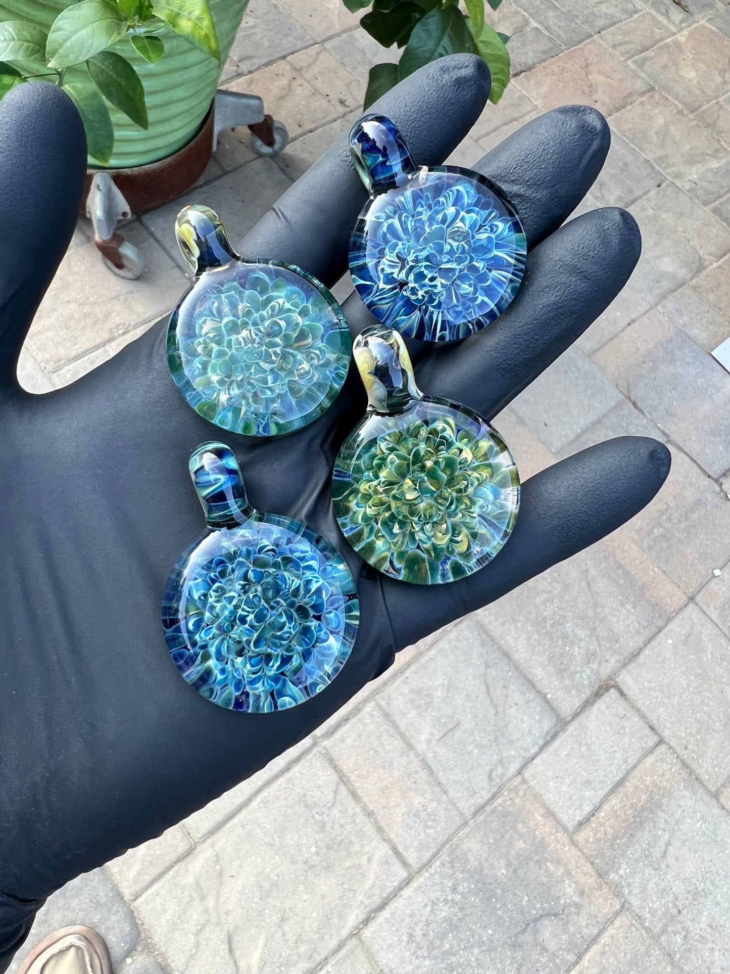 Blue and Green Color Burst Pendants