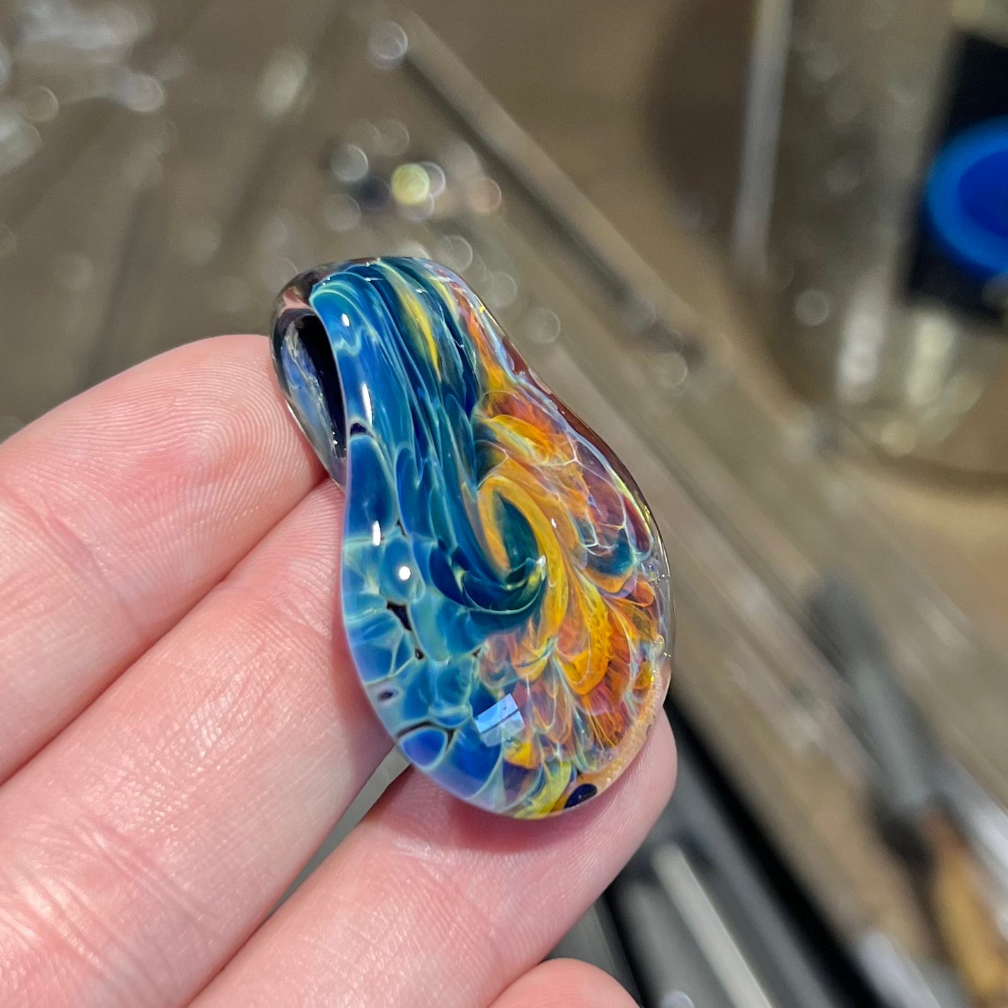 Color Burst Swirl Teardrop Pendant