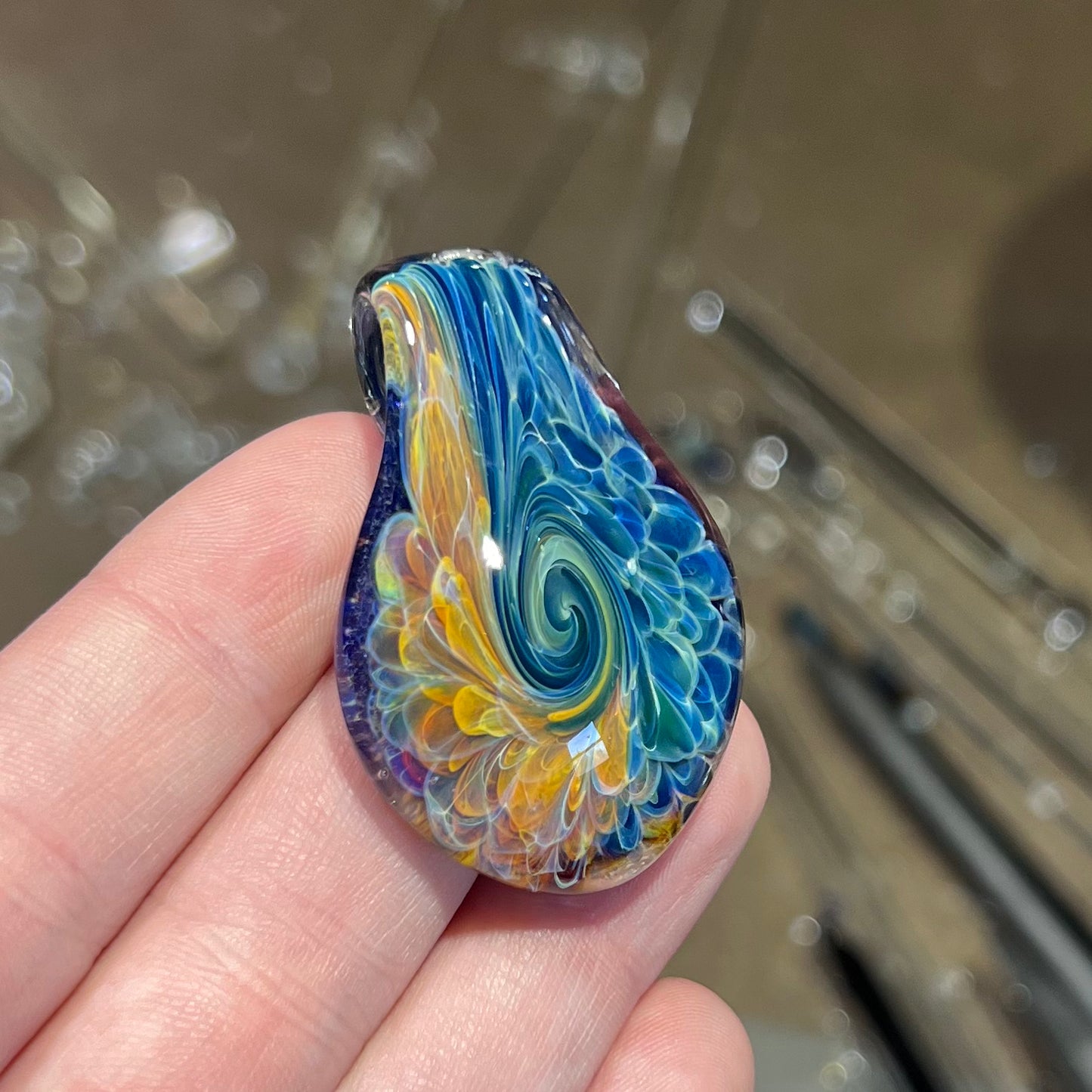 Color Burst Swirl Teardrop Pendant