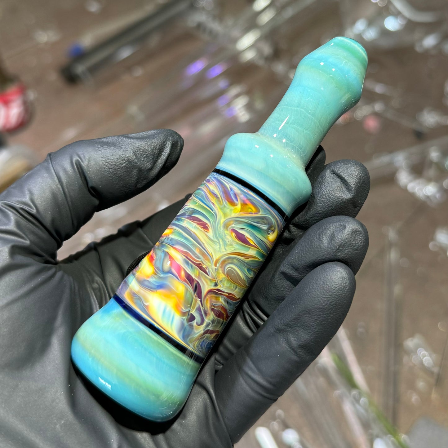 Blue and Tie Dye Chillum w/ Opal