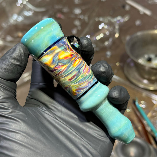 Blue and Tie Dye Chillum w/ Opal